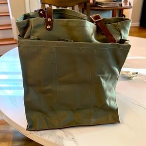 Toteable reusable grocery bag in olive green.